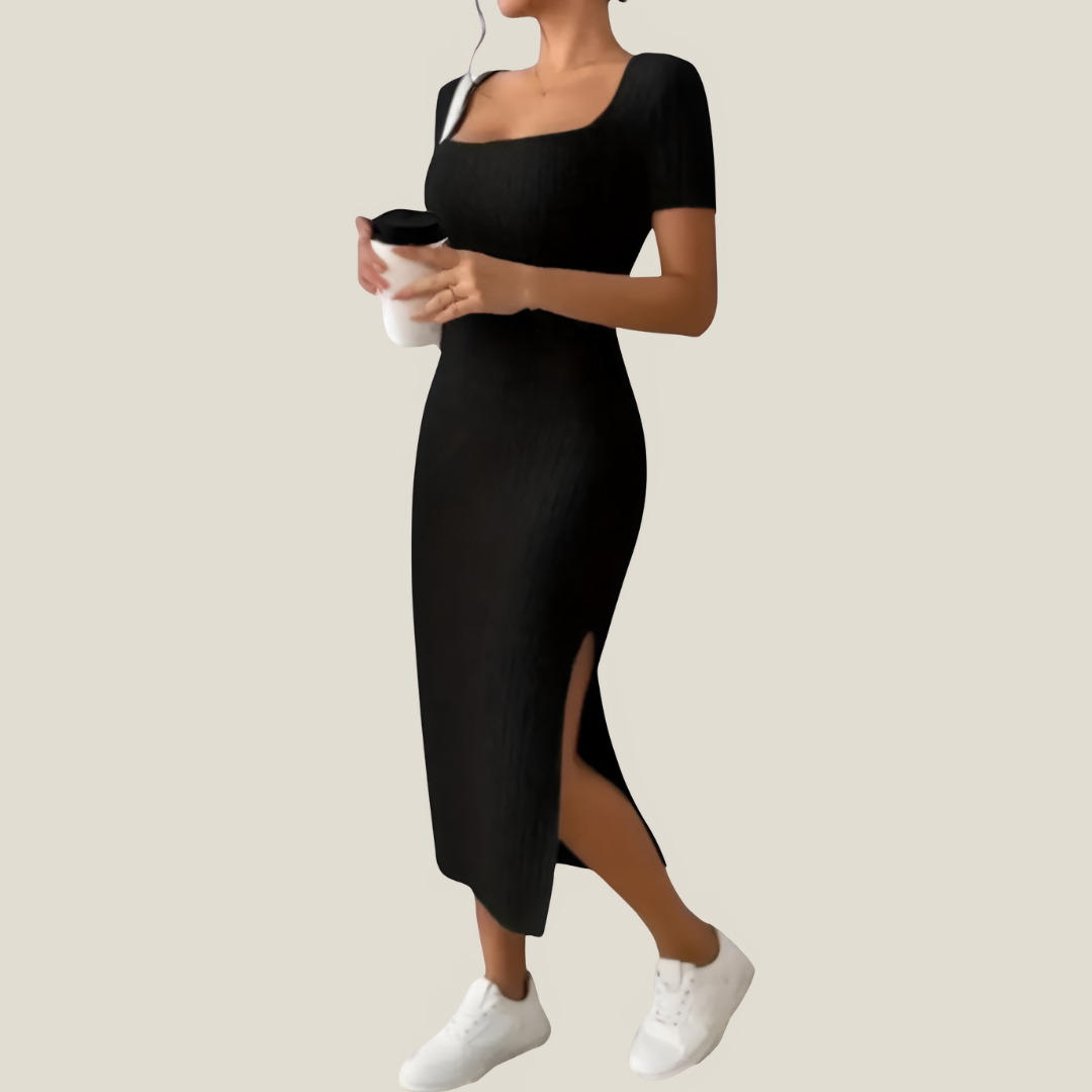 Bella™ - Das Einfarbiges Strick-Midikleid